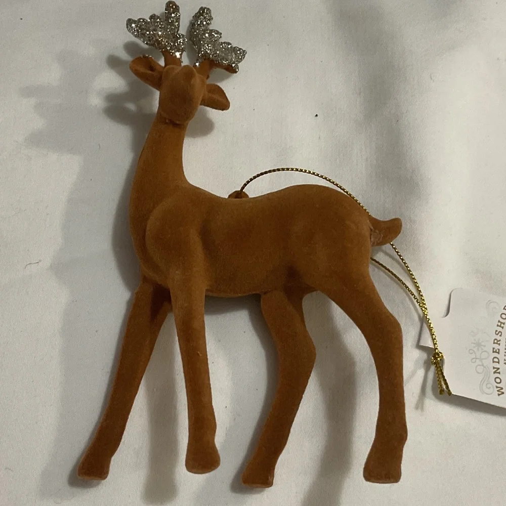 Wondershop Velvet Brown Reindeer Ornament with Glitter Antlers